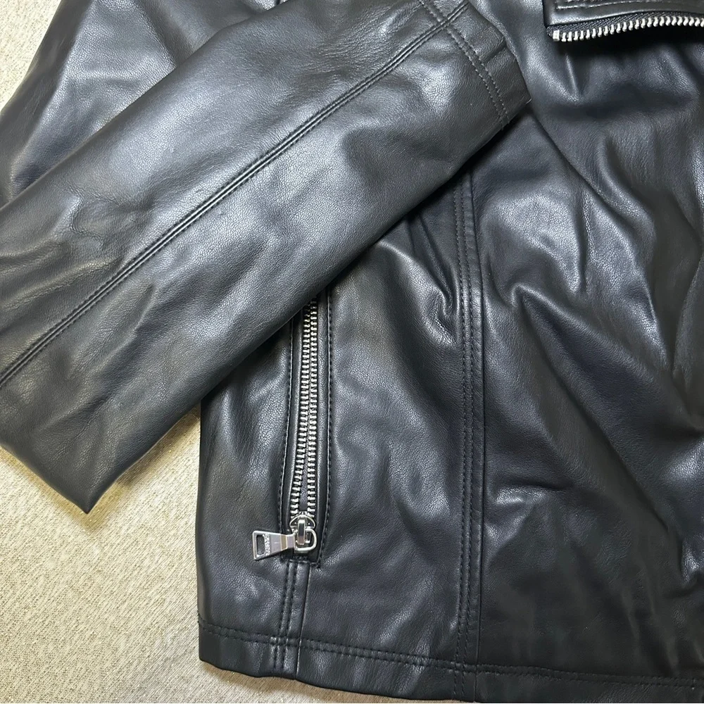 Express Black Faux Leather Jacket with Metallic Accents